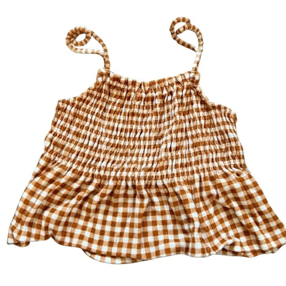Brown and White Gingham Smocked Top - Picture 1 of 5